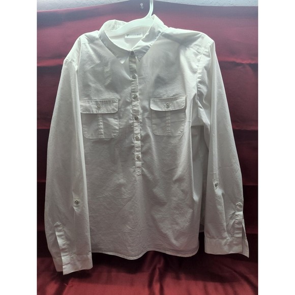 WHITE X Large New York & Co 7th Ave Design Studio Pullover Fitted Blouse Button - Picture 1 of 7